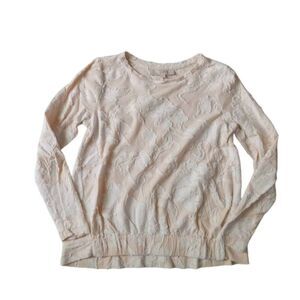 Ann Taylor LOFT Women's Size XS Beige and White Floral Pattern Long Sleeve Shirt